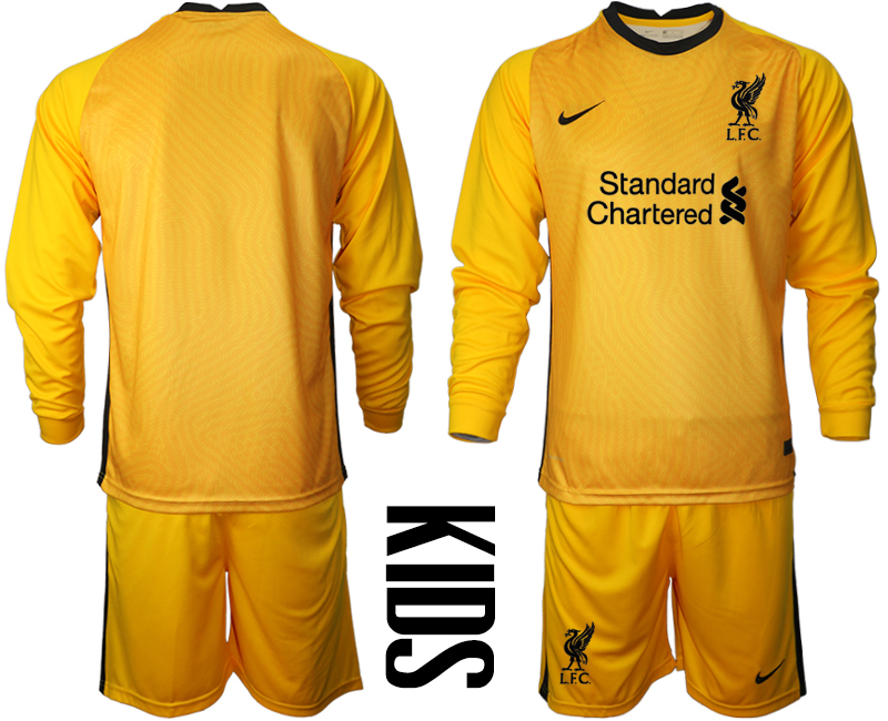 2021 Liverpool yellow goalkeeper Youth long sleeve soccer jerseys->customized soccer jersey->Custom Jersey